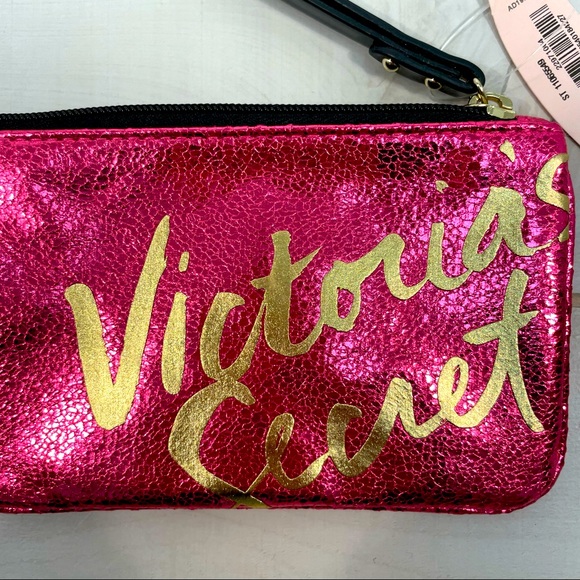 VS Pink Hot Pink Wristlet. Gold Signature - Picture 5 of 5